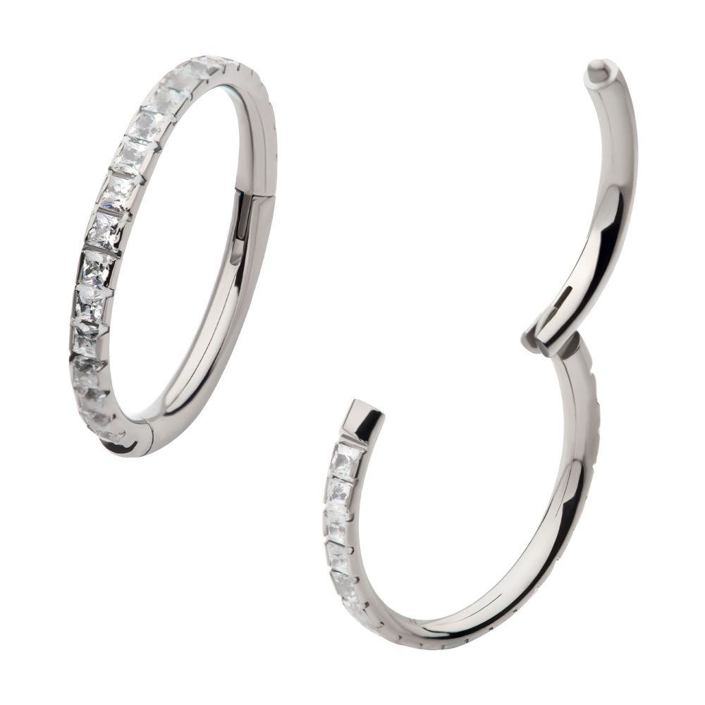 Titanium with Square 1mm Full Clear CZ Side Facing Hinged Segment Clicker