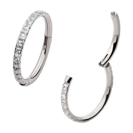 Titanium with Square 1mm Full Clear CZ Side Facing Hinged Segment Clicker