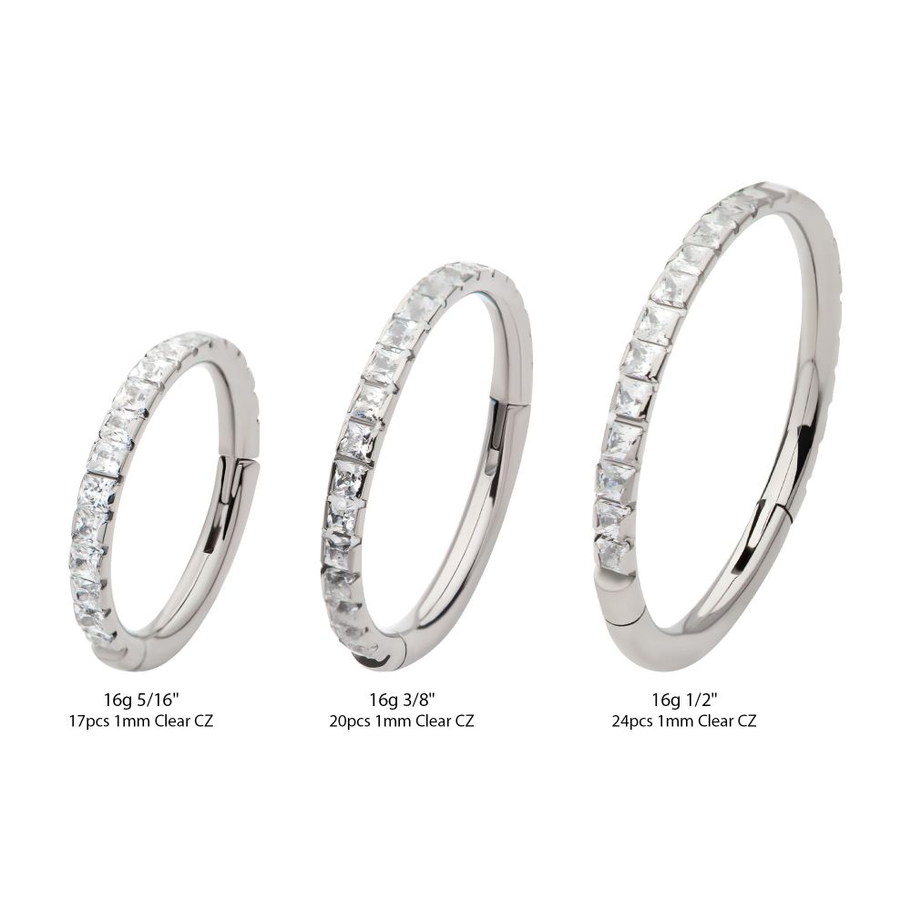Titanium with Square 1mm Full Clear CZ Side Facing Hinged Segment Clicker