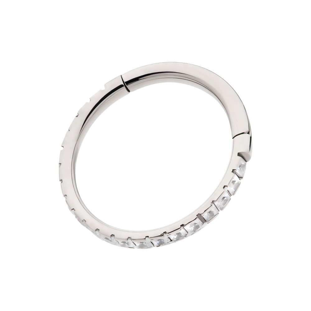 Titanium with Square 1mm Full Clear CZ Side Facing Hinged Segment Clicker