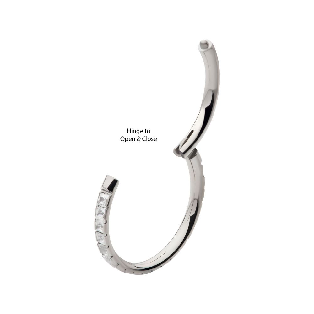 Titanium with Square 1mm Full Clear CZ Side Facing Hinged Segment Clicker