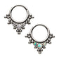 Titanium with 3 Cluster Bezel Set CZ/Opal & Trio Beads V-Shape Front Facing Hinged Segment Clicker
