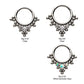 Titanium with 3 Cluster Bezel Set CZ/Opal & Trio Beads V-Shape Front Facing Hinged Segment Clicker