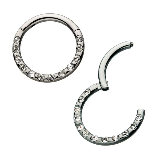 Titanium Bezeled 12 Swarovski Crystal Set On Hinged Segment Clicker