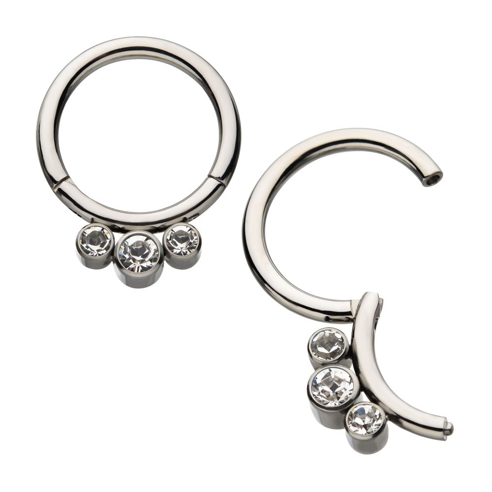 Titanium Petite 3 Bezel Set Swarovski Crystal Set On Hinged Segment Clicker