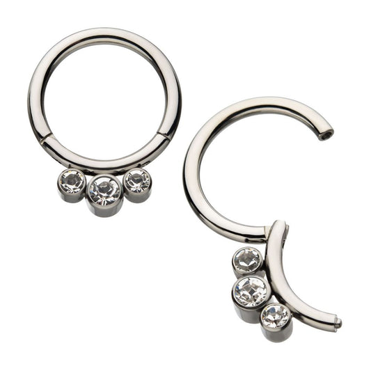 Titanium Petite 3 Bezel Set Swarovski Crystal Set On Hinged Segment Clicker