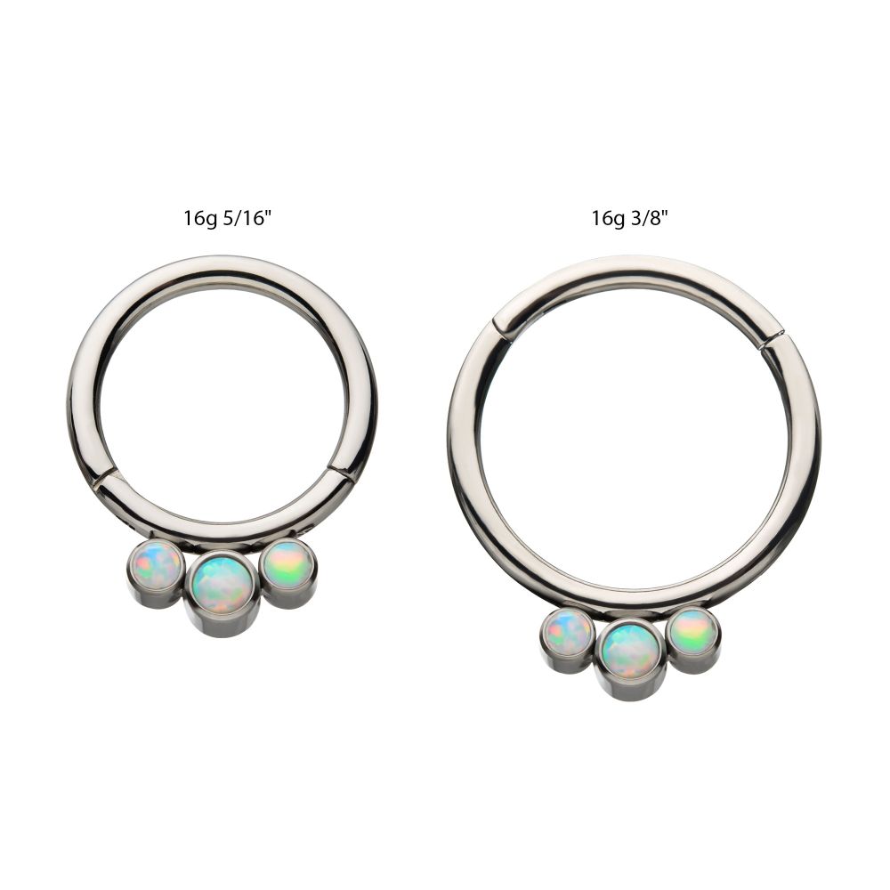Titanium Petite 3 Bezel Set White Opal Stones Set On  Hinged Segment Clicker