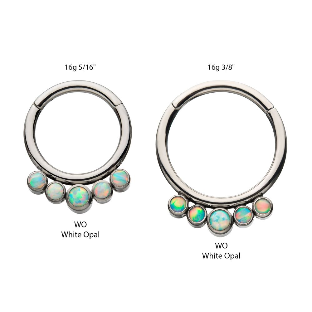 Titanium with 5 Cluster Petite Bezel Set Swarovski Crystal/Opal Front Facing Hinged Segment Clicker