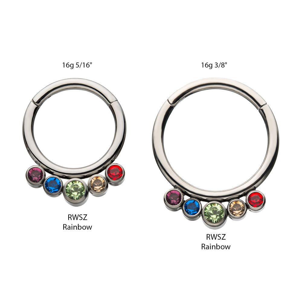 Titanium with 5 Cluster Petite Bezel Set Swarovski Crystal/Opal Front Facing Hinged Segment Clicker