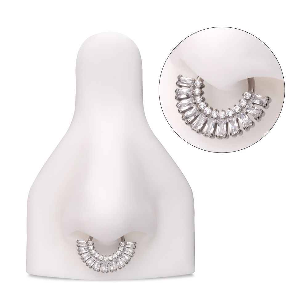 Titanium Prong Set Baguette & Round Gem Cluster Fan Front Facing Hinged Segment Clickers