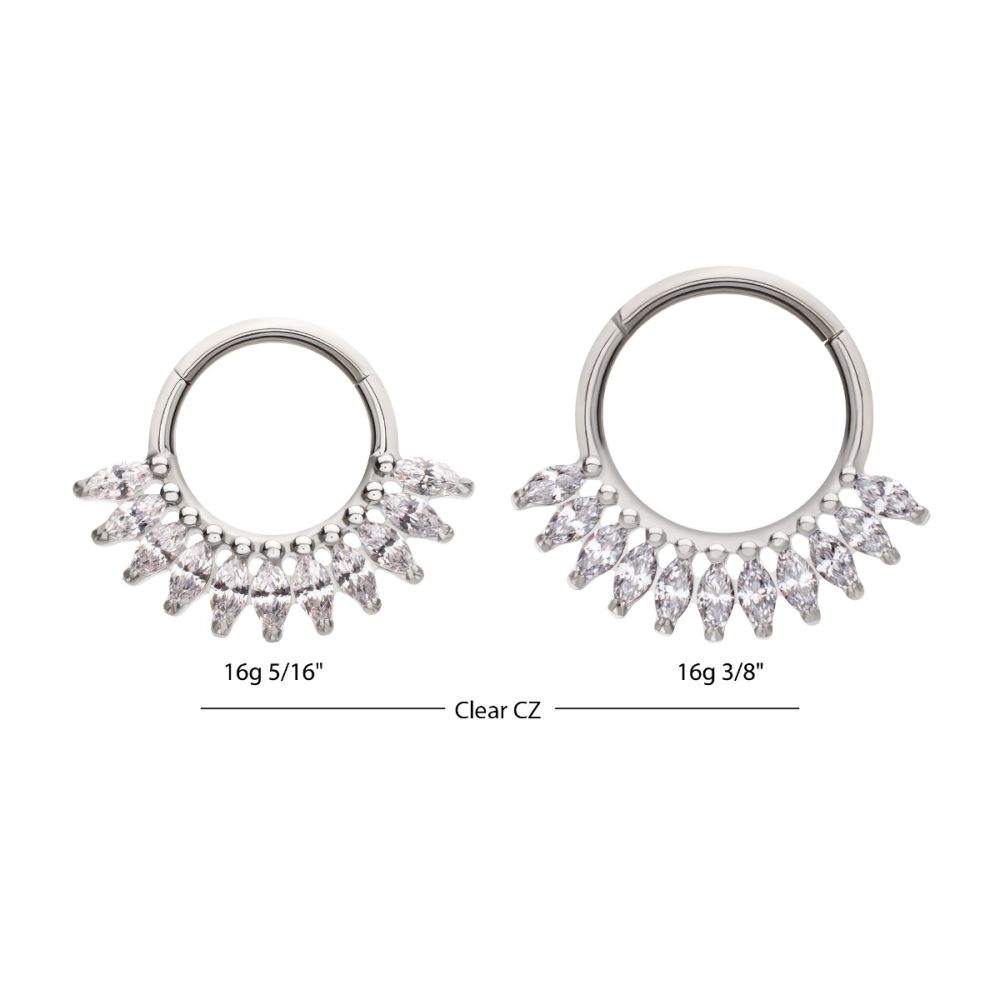 Titanium Prong Set Marquise Gem Cluster Fan Front Facing Hinged Segment Clicker