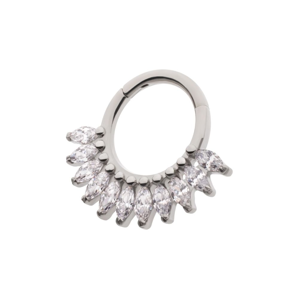 Titanium Prong Set Marquise Gem Cluster Fan Front Facing Hinged Segment Clicker