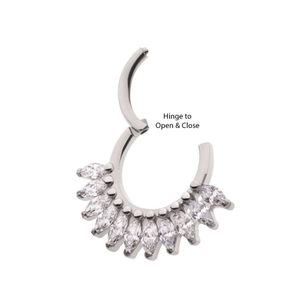 Titanium Prong Set Marquise Gem Cluster Fan Front Facing Hinged Segment Clicker