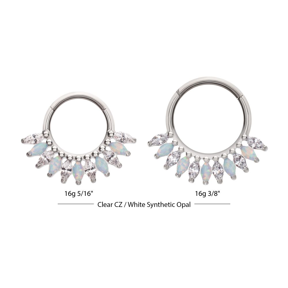 Titanium Prong Set Marquise Gem & Opal Cluster Fan Front Facing Hinged Segment Clicker