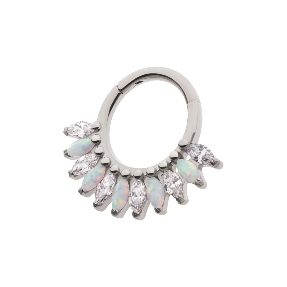 Titanium Prong Set Marquise Gem & Opal Cluster Fan Front Facing Hinged Segment Clicker