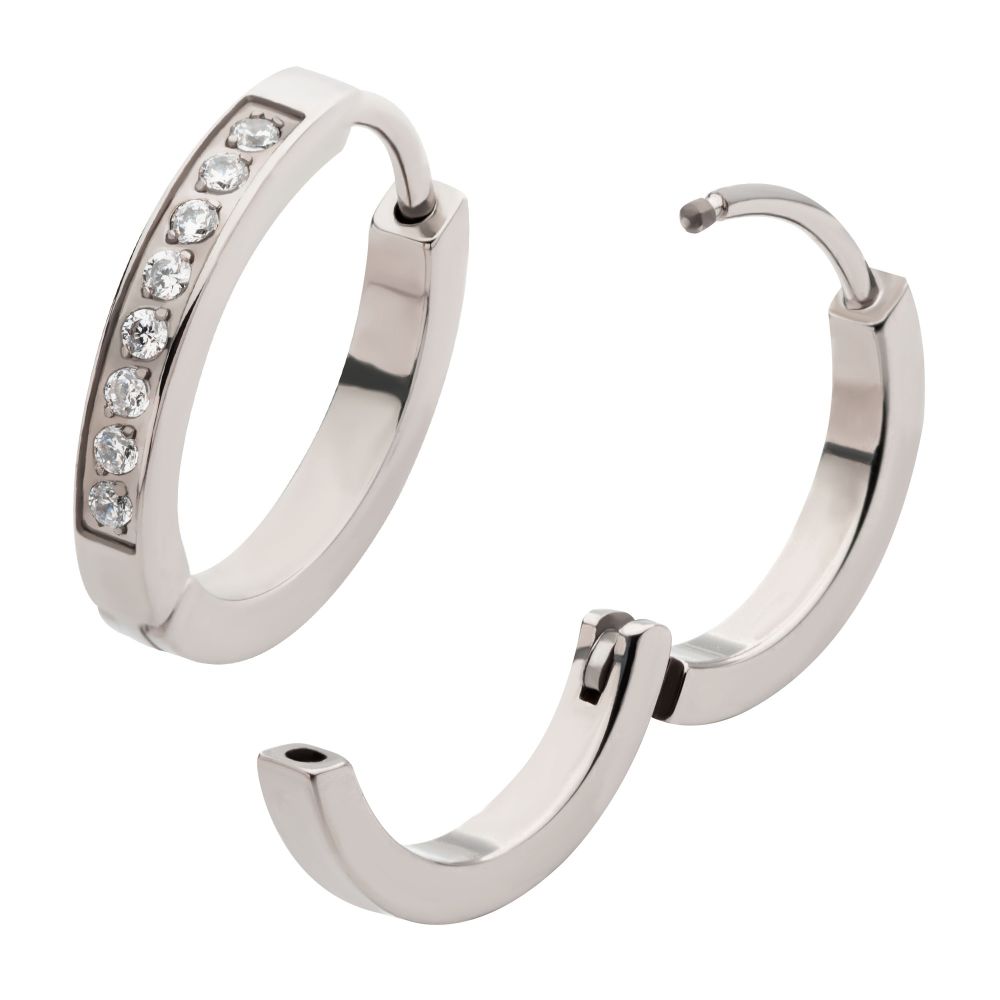 20g Titanium Clear CZ Hinged Huggie Earrings