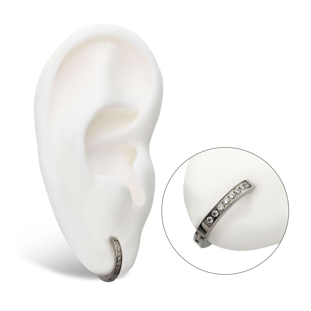 20g Titanium Clear CZ Hinged Huggie Earrings