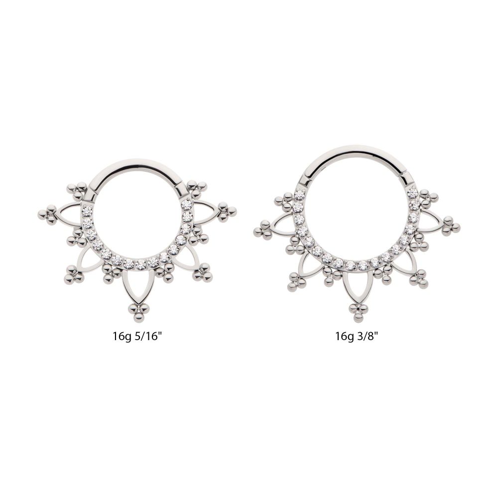 Titanium Pave Set Round CZ with Tri Beads Front Facing Hinged Segment Clicker