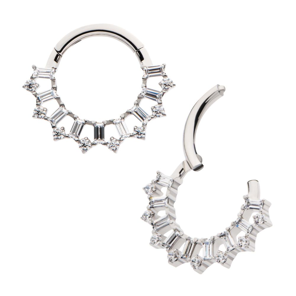 Titanium Clustered Prong Set Round & Baguette CZ Front Facing Hinged Segment Clicker