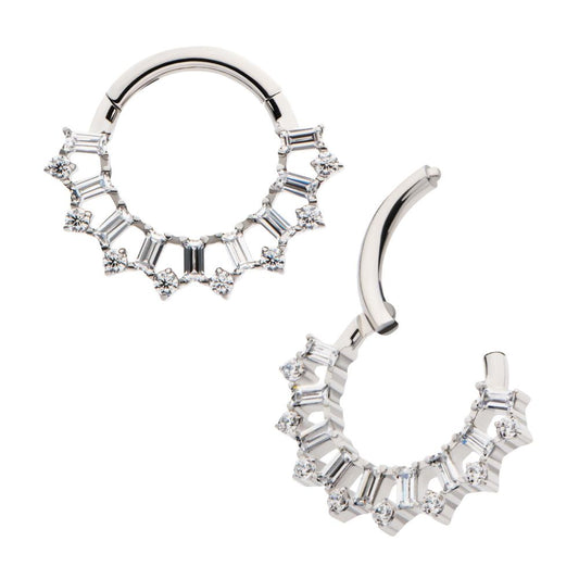 Titanium Clustered Prong Set Round & Baguette CZ Front Facing Hinged Segment Clicker