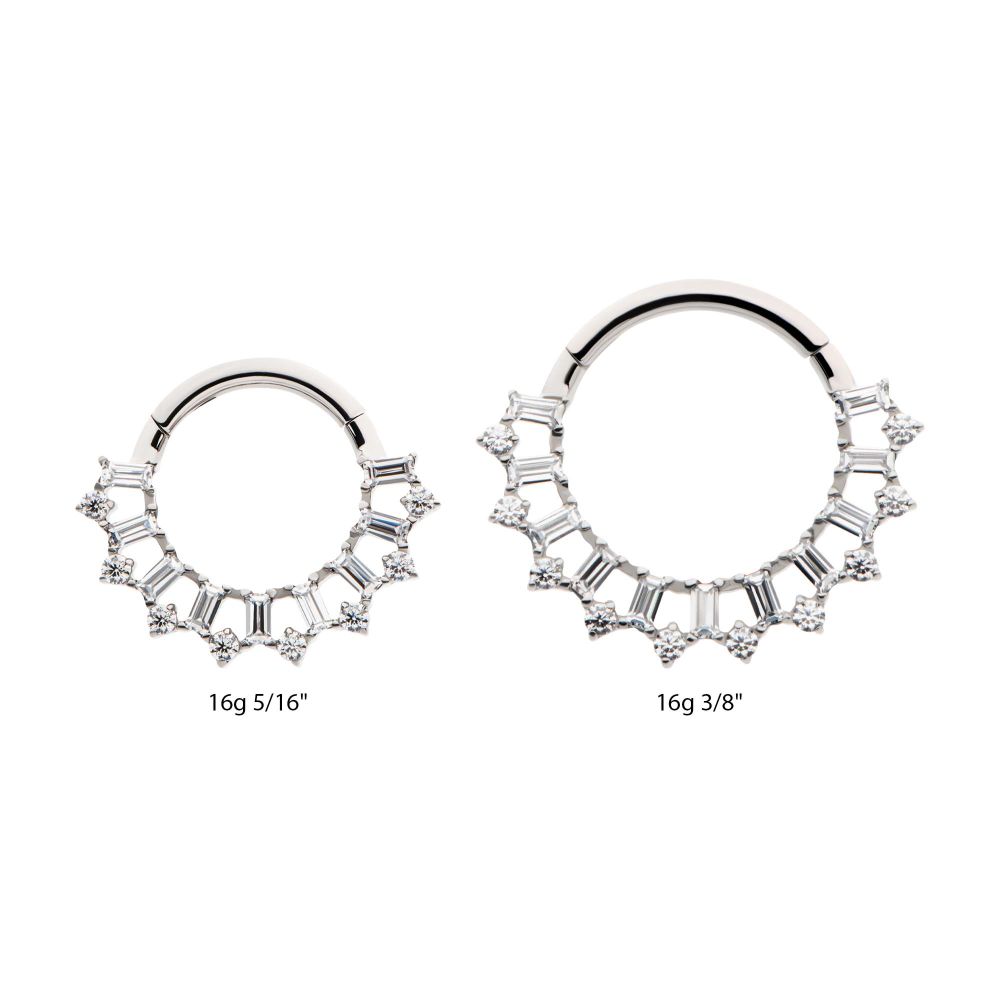 Titanium Clustered Prong Set Round & Baguette CZ Front Facing Hinged Segment Clicker