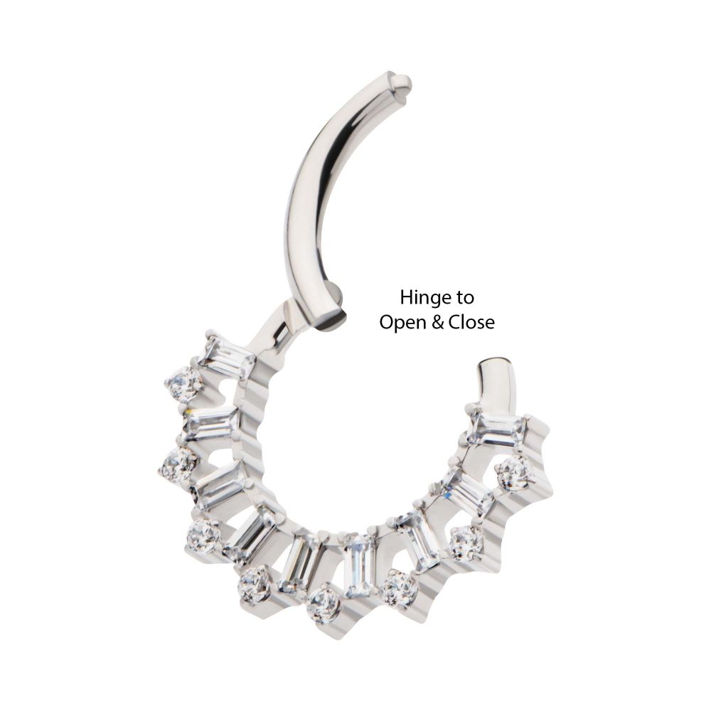 Titanium Clustered Prong Set Round & Baguette CZ Front Facing Hinged Segment Clicker