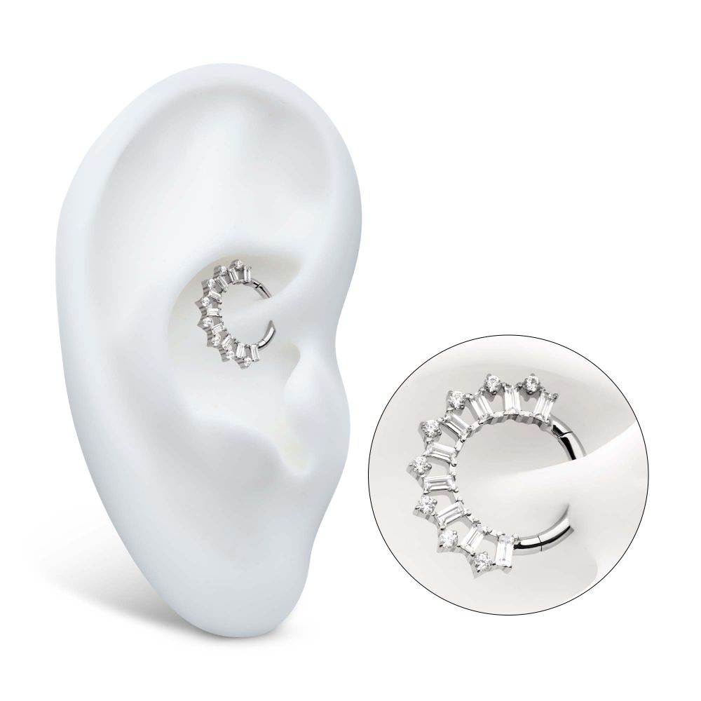 Titanium Clustered Prong Set Round & Baguette CZ Front Facing Hinged Segment Clicker