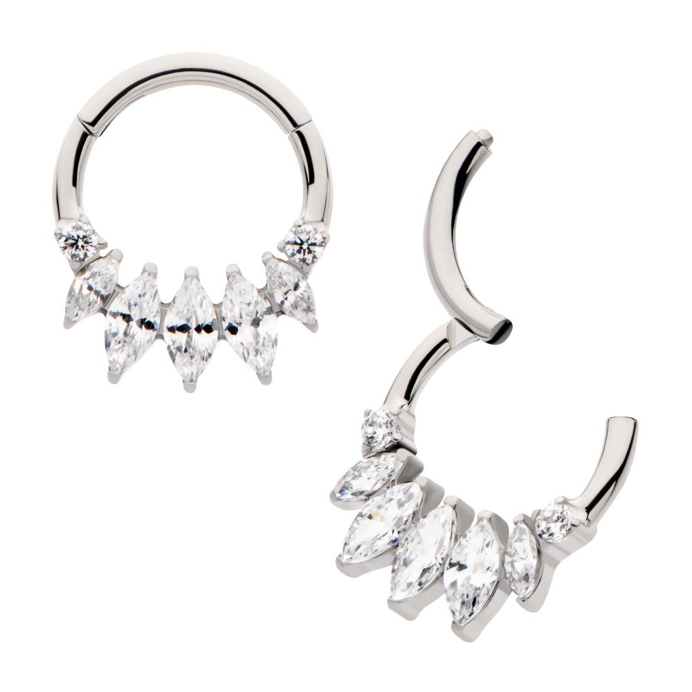 Titanium Clustered Prong Set Round & Marquise CZ Front Facing Hinged Segment Clicker