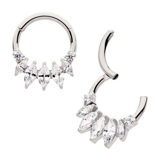 Titanium Clustered Prong Set Round & Marquise CZ Front Facing Hinged Segment Clicker