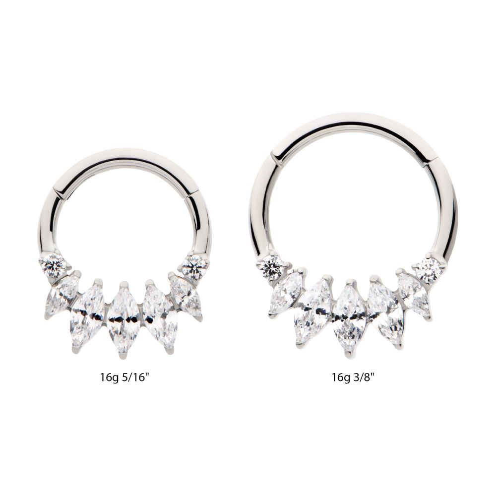 Titanium Clustered Prong Set Round & Marquise CZ Front Facing Hinged Segment Clicker