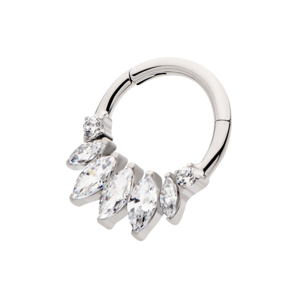 Titanium Clustered Prong Set Round & Marquise CZ Front Facing Hinged Segment Clicker