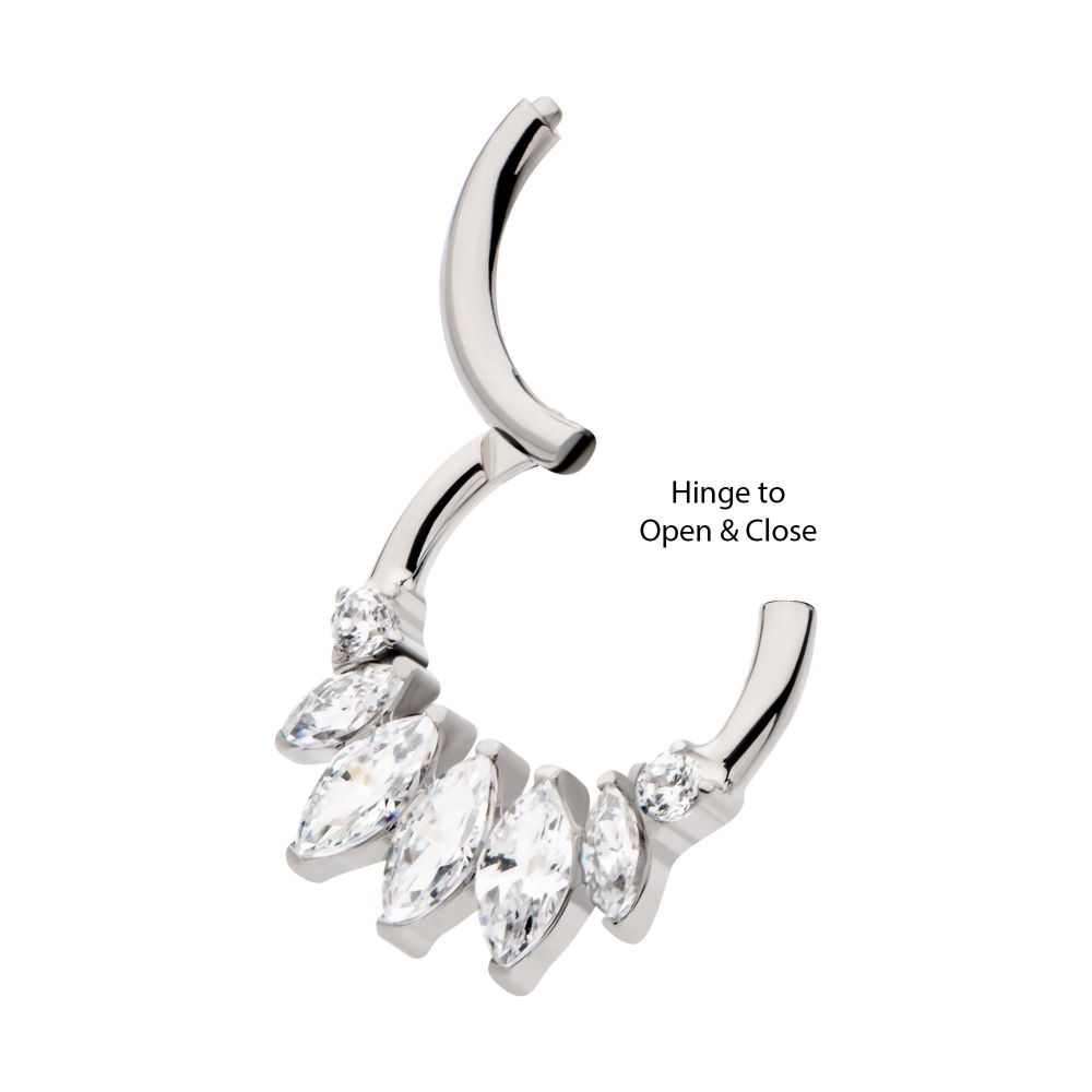 Titanium Clustered Prong Set Round & Marquise CZ Front Facing Hinged Segment Clicker