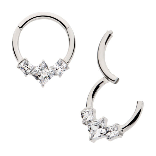 Titanium Clustered Prong Set Princess Gem Front Facing Hinged Segment Clicker