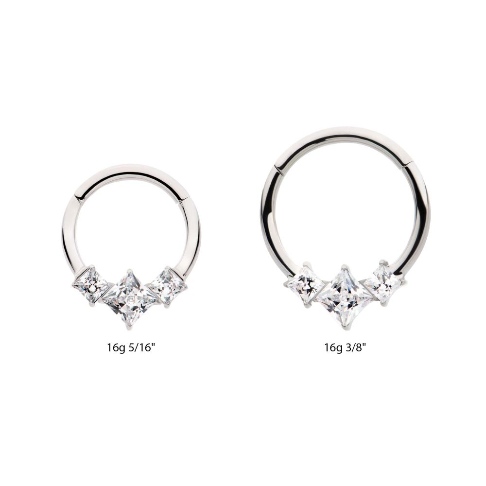 Titanium Clustered Prong Set Princess Gem Front Facing Hinged Segment Clicker