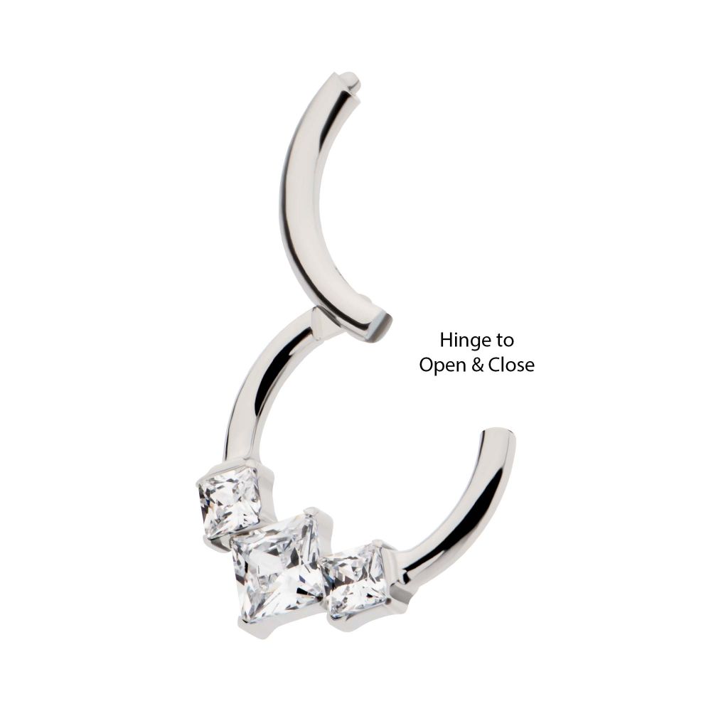 Titanium Clustered Prong Set Princess Gem Front Facing Hinged Segment Clicker