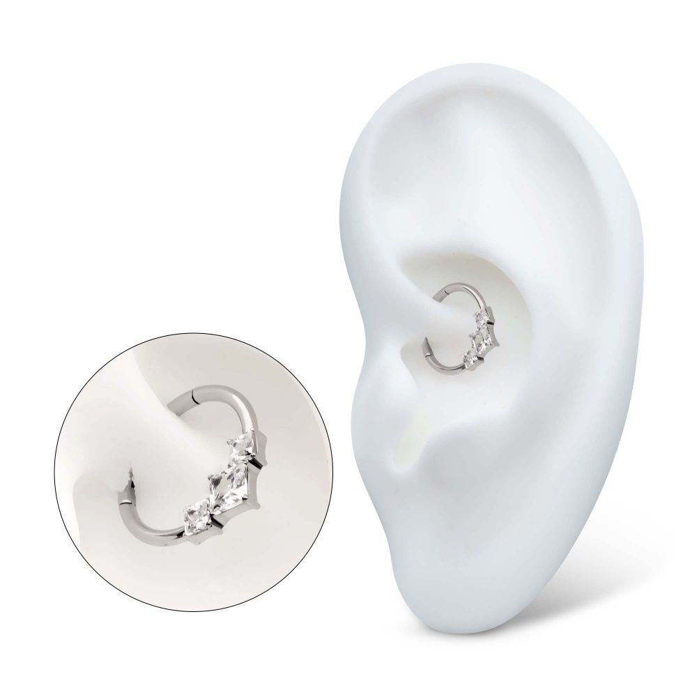 Titanium Clustered Prong Set Princess Gem Front Facing Hinged Segment Clicker