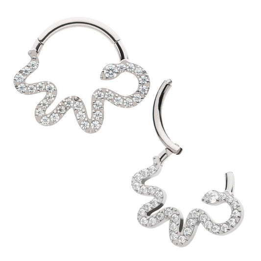 Titanium Pave Round CZ Snake Front Facing Hinged Segment Clicker