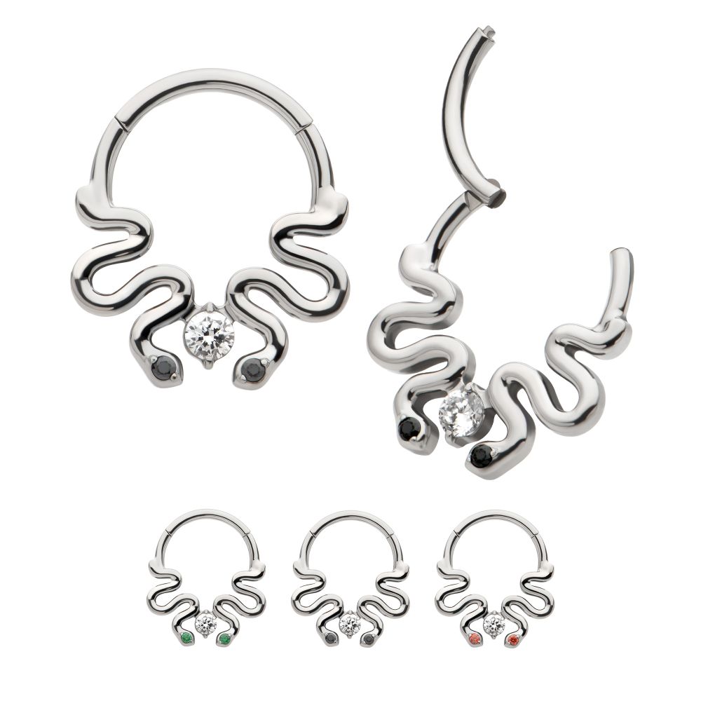 Titanium Pronged Round CZ Duo Snake Front Facing Hinged Segment Clicker