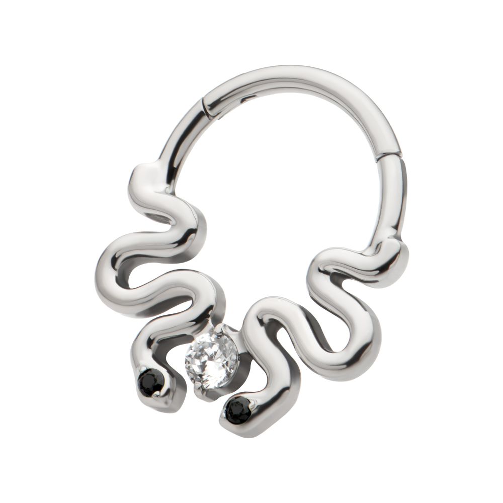 Titanium Pronged Round CZ Duo Snake Front Facing Hinged Segment Clicker