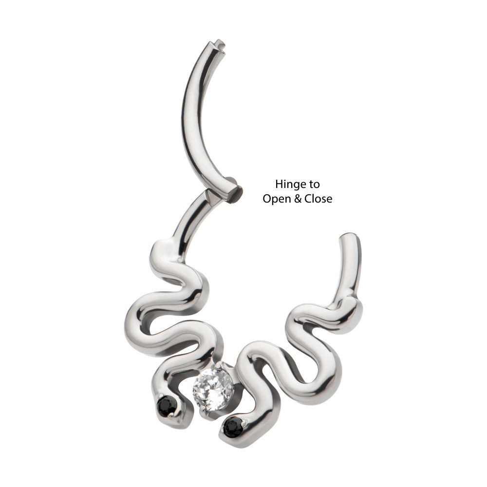 Titanium Pronged Round CZ Duo Snake Front Facing Hinged Segment Clicker