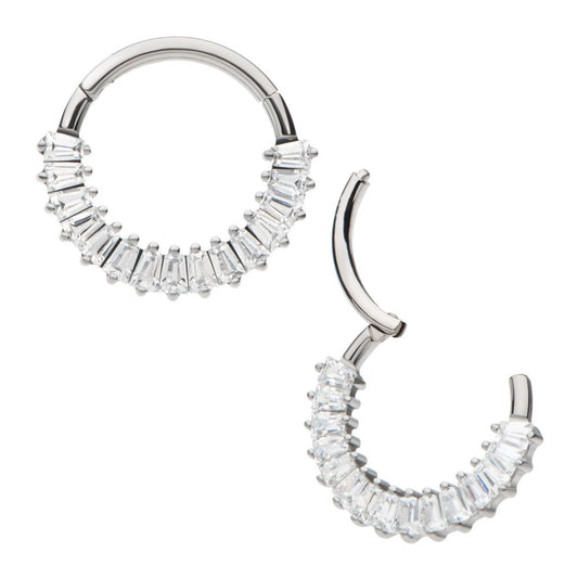 Titanium Pronged Baguette CZ Cluster Front Facing Hinged Segment Clicker