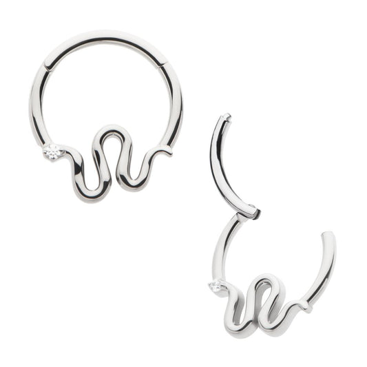 Titanium Pronged Round CZ Snake Front Facing Hinged Segment Clicker