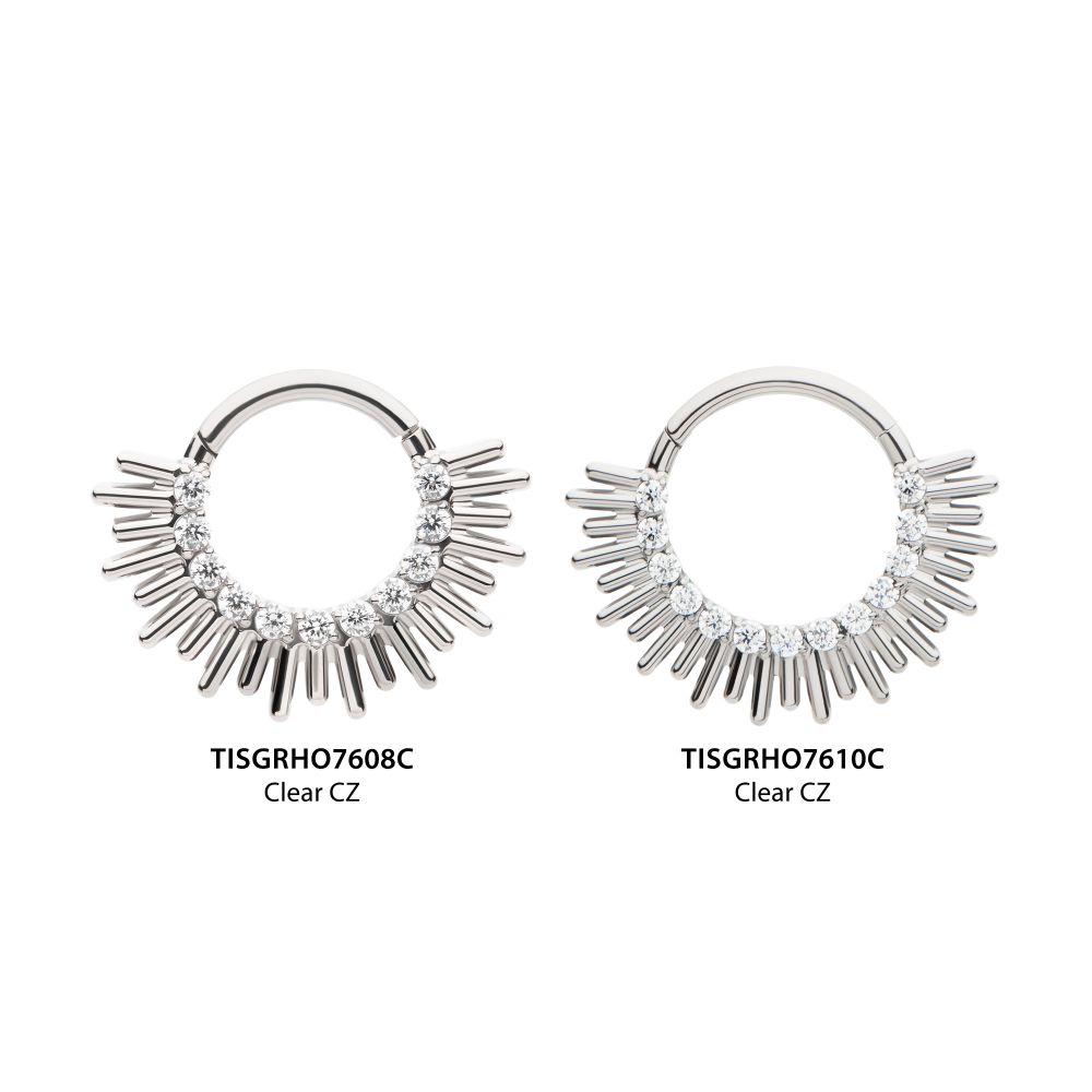 Titanium Pronged Round CZ Sun Rays Cluster Front Facing Hinged Segment Clicker