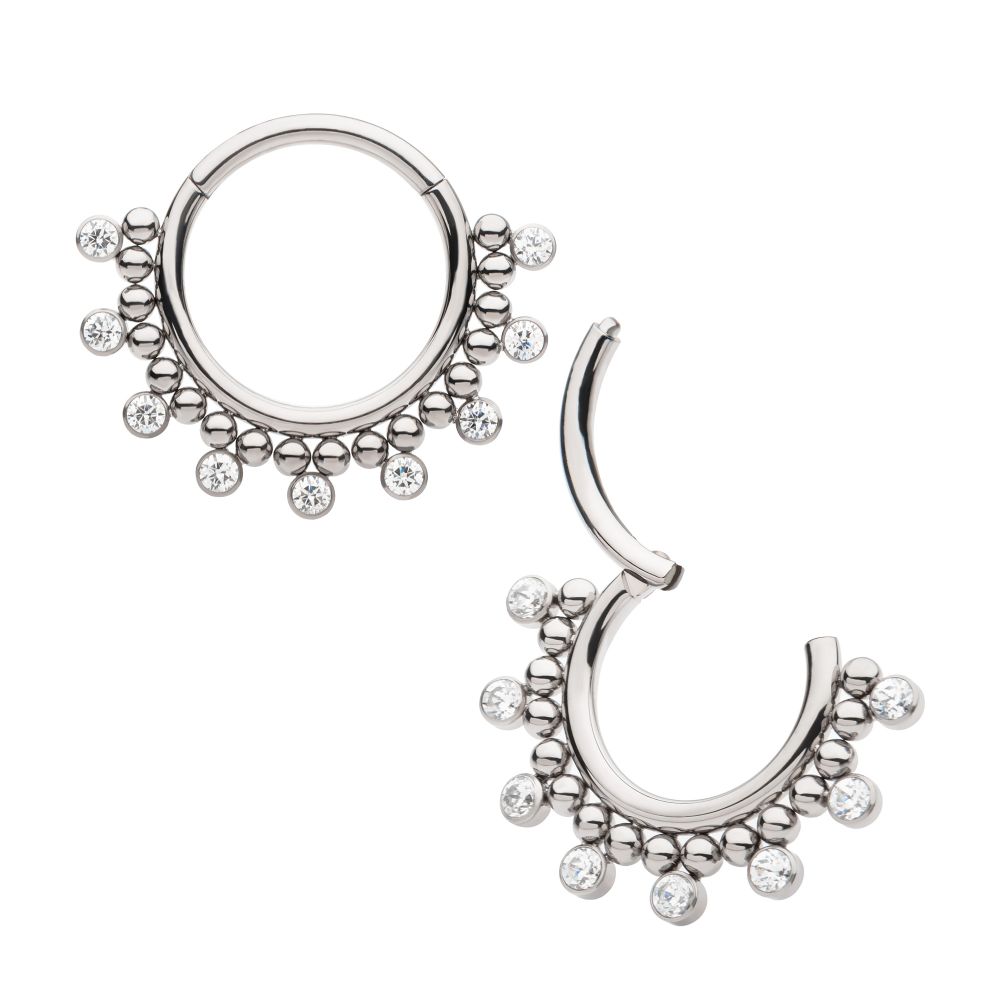 Titanium Clustered Beads with 7 Bezel Round CZ Front Facing Hinged Segment Clicker