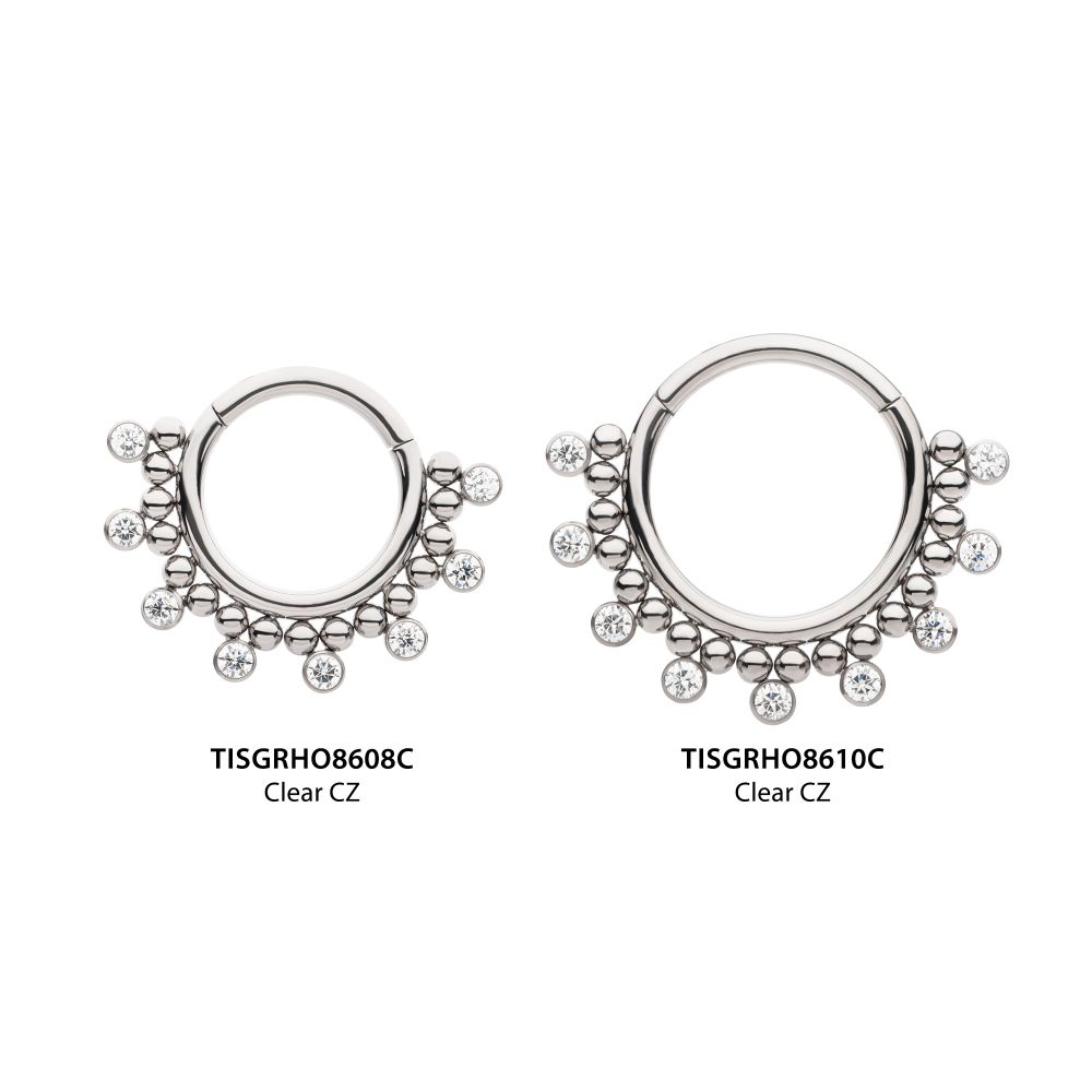 Titanium Clustered Beads with 7 Bezel Round CZ Front Facing Hinged Segment Clicker