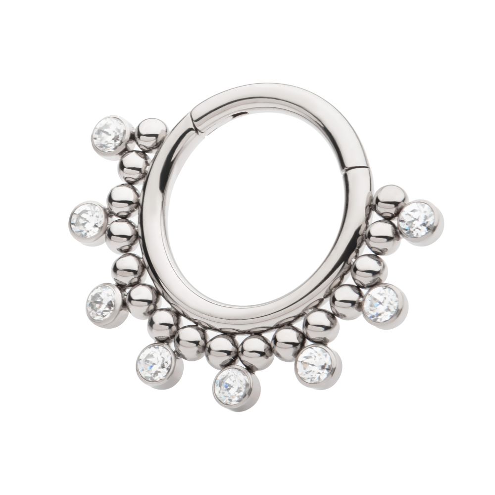 Titanium Clustered Beads with 7 Bezel Round CZ Front Facing Hinged Segment Clicker