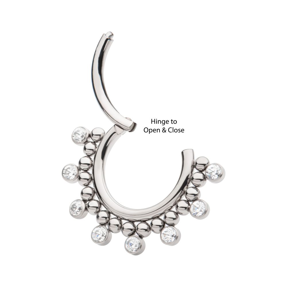 Titanium Clustered Beads with 7 Bezel Round CZ Front Facing Hinged Segment Clicker