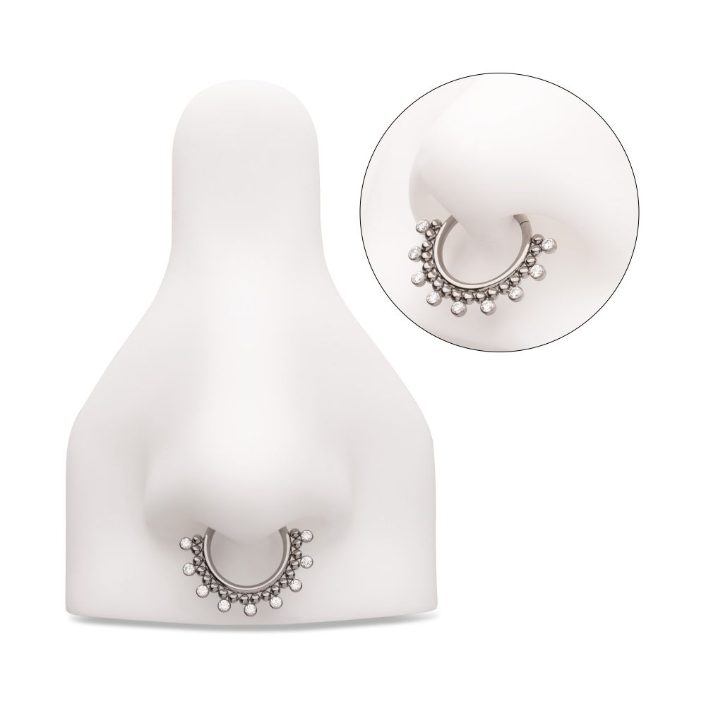 Titanium Clustered Beads with 7 Bezel Round CZ Front Facing Hinged Segment Clicker