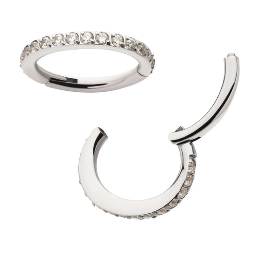 16g Titanium Oval Shape with CNC Set Full Clear CZ Hinged Segment Clicker (for Rook Piercing)