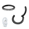 Black PVD Titanium Oval Shape with CNC Set Full Clear CZ Hinged Segment Clicker